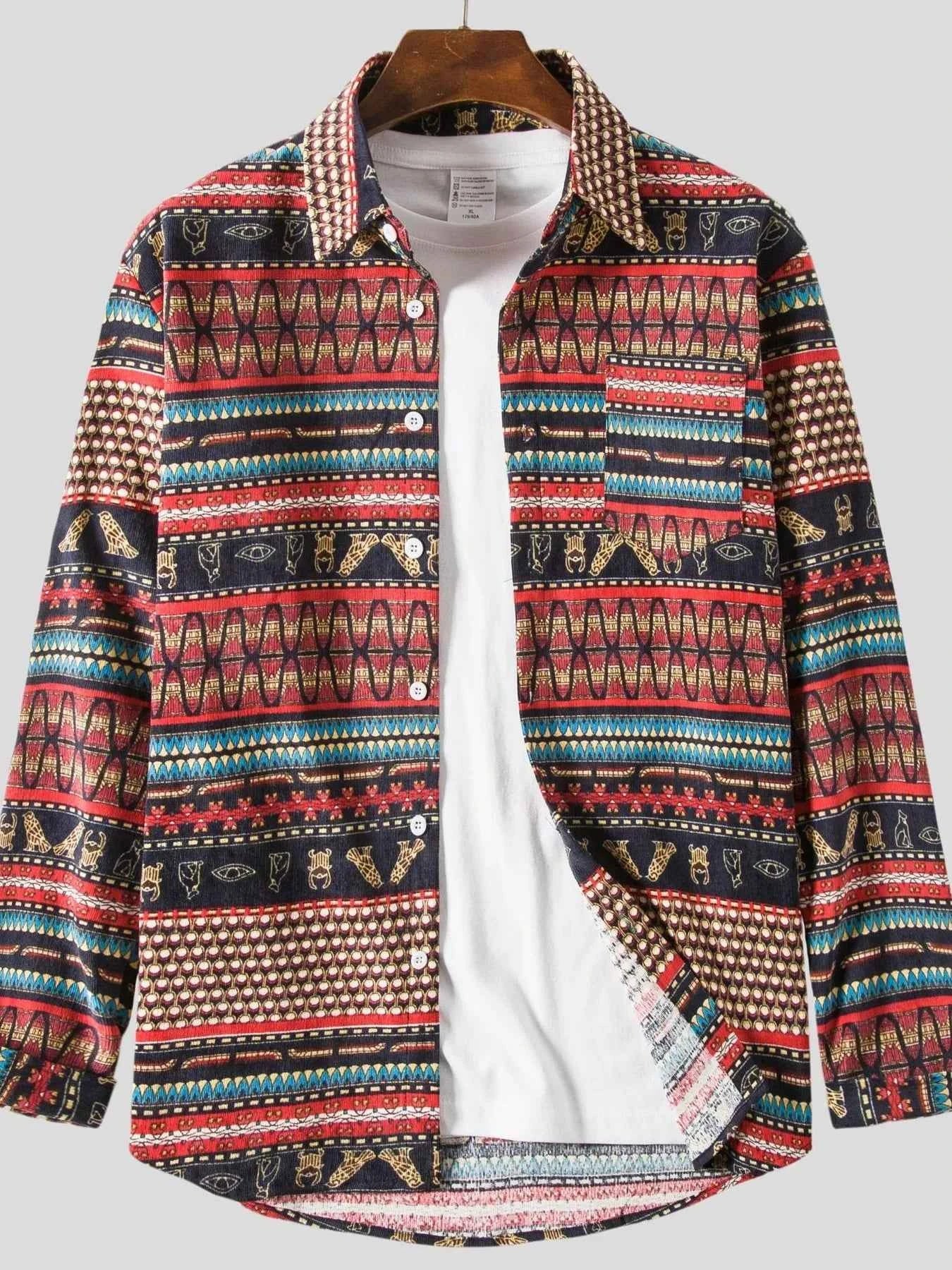 Men's Vintage Ethnic Print Button Down Shirt